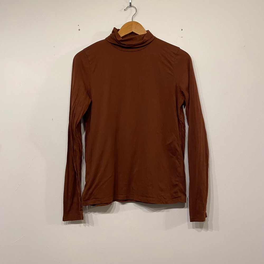 Everlane Minimalist Organic Cotton Turtleneck Top Rust Brown Size M Long Sleeve
